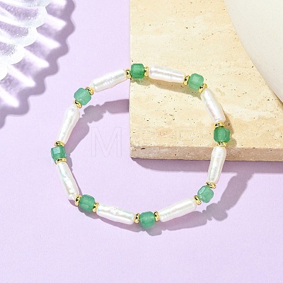 Natural Green Aventurine & Cultured Freshwater Pearl Beaded Bracelets BJEW-JB14045-02-1