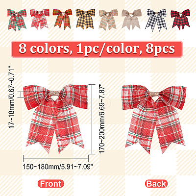CHGCRAFT 8Pcs 8 Colors Christmas Theme Imitation Linen Bowknot Ornament Accessories DIY-CA0004-34-1