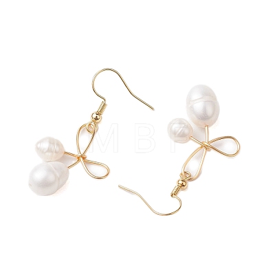 Bowknot Natural Freshwater Pearl Dangle Earrings EJEW-TA00520-1