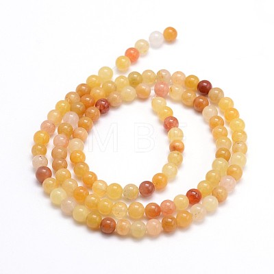 Natural Gemstone Red Yellow Jade Round Bead Strands G-J303-02-4mm-1