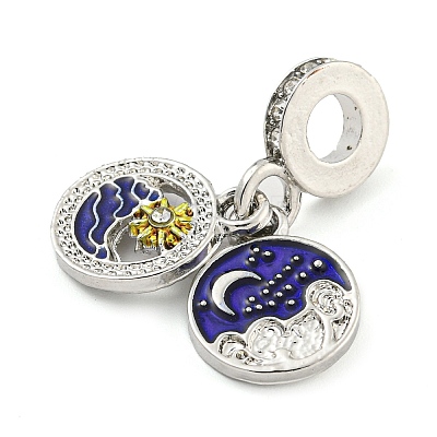 Rack Plating Alloy Enamel Flat Round with Sun European Dangle Charms FIND-B034-08P-02-1
