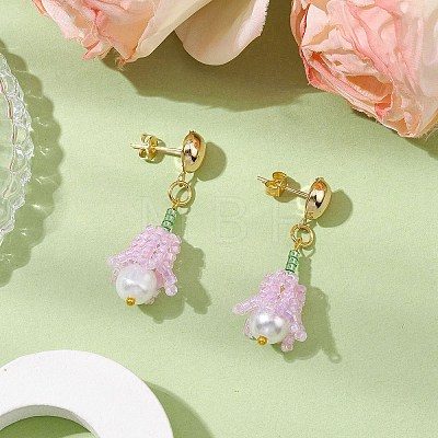 Handmade Glass Seed Beads Flower Stud Earrings EJEW-MZ00277-04-1