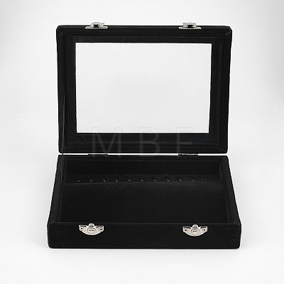 Rectangle Clear Window Jewelry Velvet Presentation Box Organizer with MDF Wood and Iron Locks VBOX-WH0010-01-1