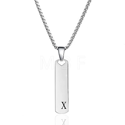 304 Stainless Steel Rectangle with Letter Pendant Box Chain Necklaces FS-WGD7C78-24-1