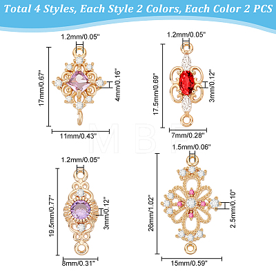 AHADERMAKER 16Pcs 8 Styles Brass Micro Pave Cubic Zirconia Connector Charms GLAA-GA0001-78-1