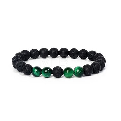 8MM Round Dyed Natural Tiger Eye and Lava Rock Yoga Beaded Stretch Bracelets ZG6546-6-1