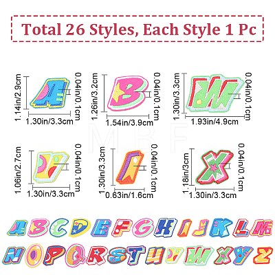 Gorgecraft 26Pcs 26 Style Letter A~Z Computerized Embroidery Cloth Iron on/Sew on Patches PATC-GF0001-19-1