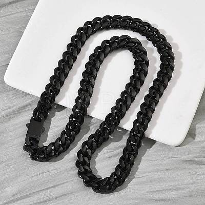 12MM 201 Stainless Steel Cuban Link Chain Necklaces for Women Men NJEW-F360-01EB-1