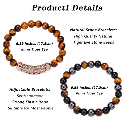 2Pcs 2 Style Natural Tiger Eye & Gemstone Stretch Bracelets Set BJEW-SW00092-1
