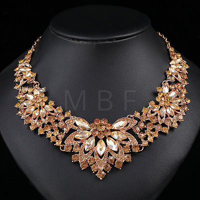 Flower Alloy Rhinestone Pendant Necklaces & Stud Dangle Earrings Sets WG248C9-01-1