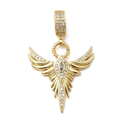 Brass Micro Pave Clear Cubic Zirconia Angel Wing Pendants KK-H519-16B-G-1