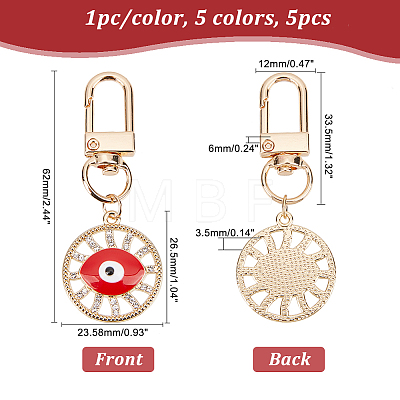 5Pcs 5 Style Flat Round with Evil Eye Alloy Enamel Pendant Decorations KEYC-AR0001-19-1