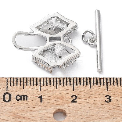 Brass Pave Clear Cubic Zirconia Toggle Clasps KK-G474-04P-1