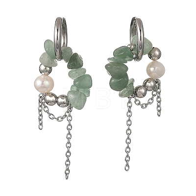 4 Pairs 4 Styles Natural Amethyst & Aquamarine & Green Aventurine & Eagle Eye Stone Chips Drop Earrings EJEW-TA00817-1