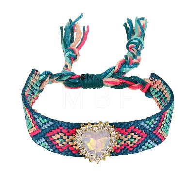 Adjustable Heart Cotton & Alloy Rhinestone Slider Bracelets FS-WGF98DD-01-1