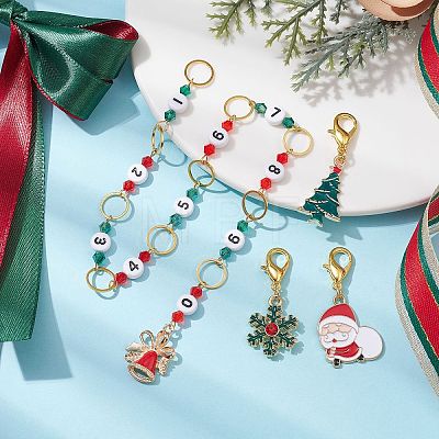 4Pcs Christmas Theme Knitting Row Counter Chains & Locking Stitch Markers Kits HJEW-JM01629-1