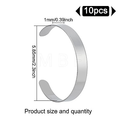 10Pcs 304 Stainless Steel Open Cuff Bangles BJEW-GO0001-02A-1