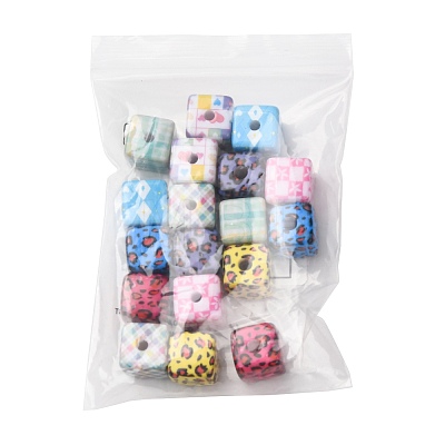 18Pcs 9 Styles Laser & Printed Opaque Acrylic Beads OACR-FS0002-81-1