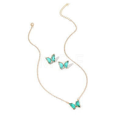 Butterfly Acrylic Rhinestone with Iron Pendant Necklaces & Stud Earrings Sets for Women WGFFCAF-02-1