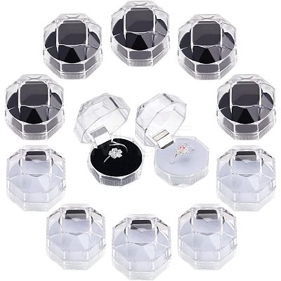 40Pcs 2 Colors Octagon Transparent Plastic Ring Boxes CON-CA0001-019-1