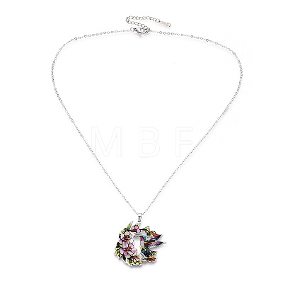 Printed 304 Stainless Steel Enamel Flower & Bird Pendant Necklaces NJEW-N063-03P-1