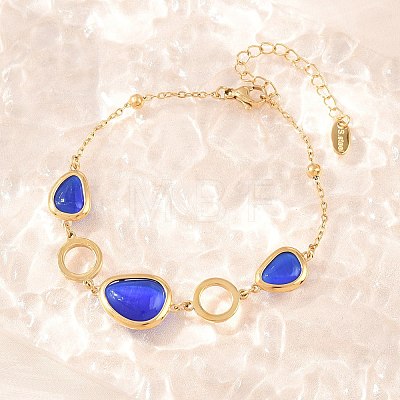 304 Stainless Steel & Glass Imitation Cat Eye Link Bracelets BJEW-D460-11G-1