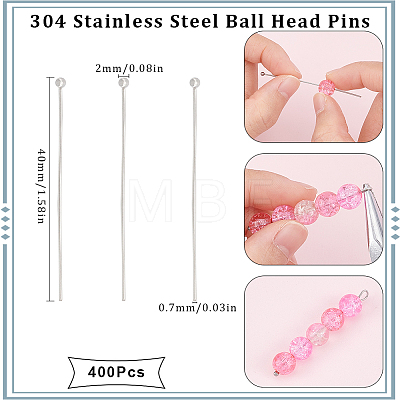 SUNNYCLUE 400Pcs 304 Stainless Steel Ball Head Pins STAS-SC0007-80-1