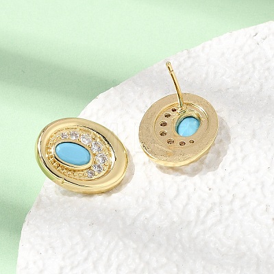 Brass Micro Pave Cubic Zirconia Stud Earrings EJEW-G471-13G-05-1