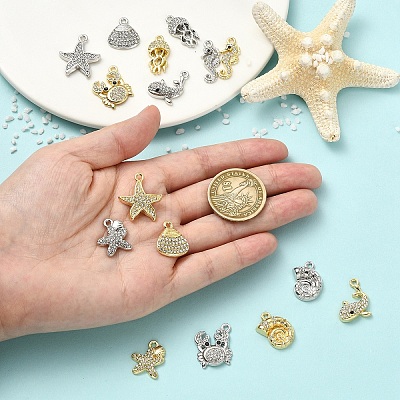 16Pcs 2 Colors 8 Styles Alloy Crystal Rhinestone Pendants FIND-YW0012-53-1