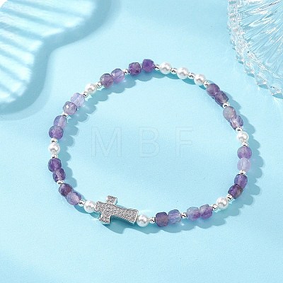 Natural Amethyst Beaded Stretch Bracelets BJEW-JB13199-03-1