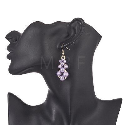 Glass Pearl & Synthetic Hematite Round Beaded Teardrop Dangle Earrings EJEW-JE05254-1