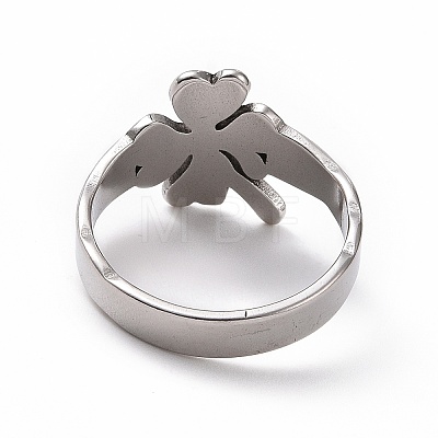 Non-Tarnish 201 Stainless Steel Clover Finger Ring RJEW-J051-07P-1