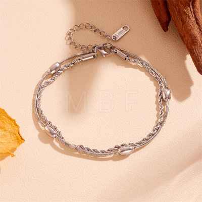 304 Stainless Steel Rope Chain Bracelets BJEW-R003-04P-01-1