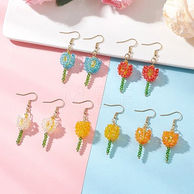 304 Stainless Steel Glass Flower Dangle Earrings EJEW-JE06722-1