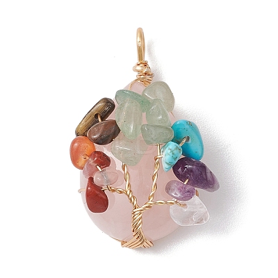 Natural & Synthetic Mixed Stone Copper Wire Wrapped Teardrop Pendants PALLOY-JF02846-1