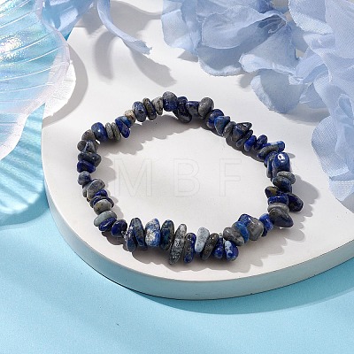 Natural Lapis Lazuli Chip Beaded Stretch Bracelets for Women Men BJEW-JB10652-03-1