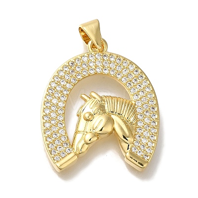 Horse Rack Plating Brass Clear Cubic Zirconia Pendants KK-U019-32G-1