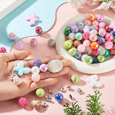 140Pcs 5 Styles UV Plating Opaque Acrylic Beads DIY-TA0015-59-1