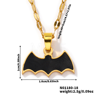 Stainless Steel Enamel Halloween Bat Pendant Dapped Chain Necklaces EL6242-1