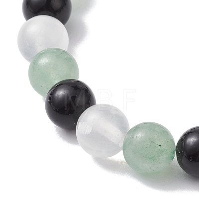 Natural Green Aventurine & Selenite & Eyeless Obsidian Round Beaded Stretch Bracelets BJEW-JB10114-01-1