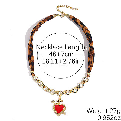 Alloy Enamel Sacred Heart Pendant Leopard Print Cloth Scarf Necklacess for Women WG2FAF8-05-1