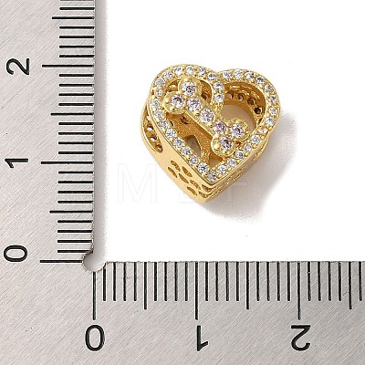 Heart with Paw Print Pattern Rack Plating Brass Micro Pave Cubic Zirconia European Beads KK-G511-05B-G-1