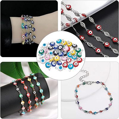 SUPERFINDINGS 48Pcs 8 Colors 925 Sterling Silver Plated Brass Enamel Connector Charms FIND-FH0004-07-1