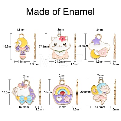 60Pcs 6 Styles Alloy Enamel Pendants ENAM-CJ0004-90-1