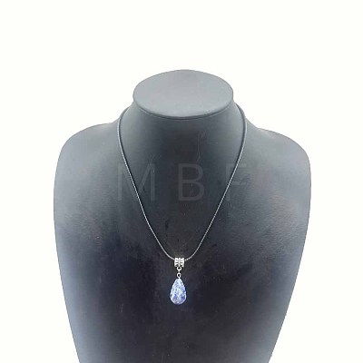 Faceted Natural Blue Spot Jasper Teardrop Pendant Necklaces for Women HH3388-1-1