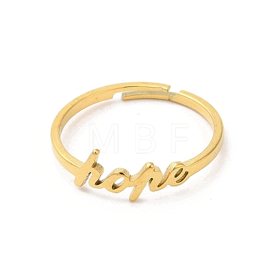 Ion Plating(IP) 304 Stainless Steel Word Hope Adjustable Ring RJEW-L107-027G-1