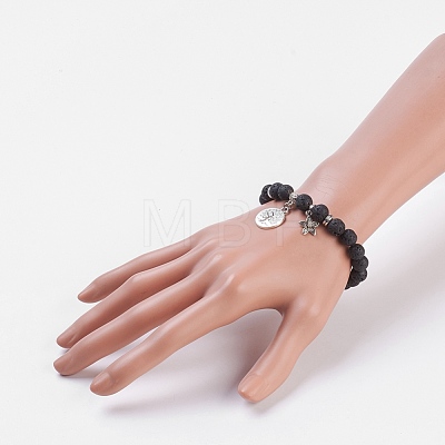 Natural Lava Rock Stretch Bracelets BJEW-JB03772-01-1