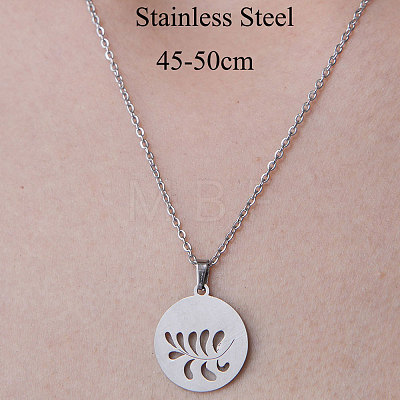 201 Stainless Steel Holllow Leaf Pendant Necklace NJEW-OY001-24-1