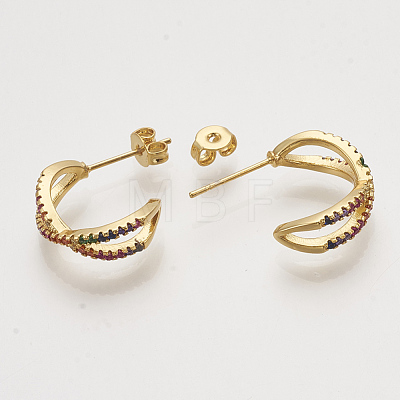 Brass Cubic Zirconia Stud Earrings EJEW-S201-150-1