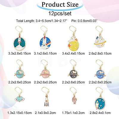 12Pcs 12 Style Flat Round & Rocket & Heart & Star Alloy Enamel Locking Stitch Markers HJEW-PH01500-1